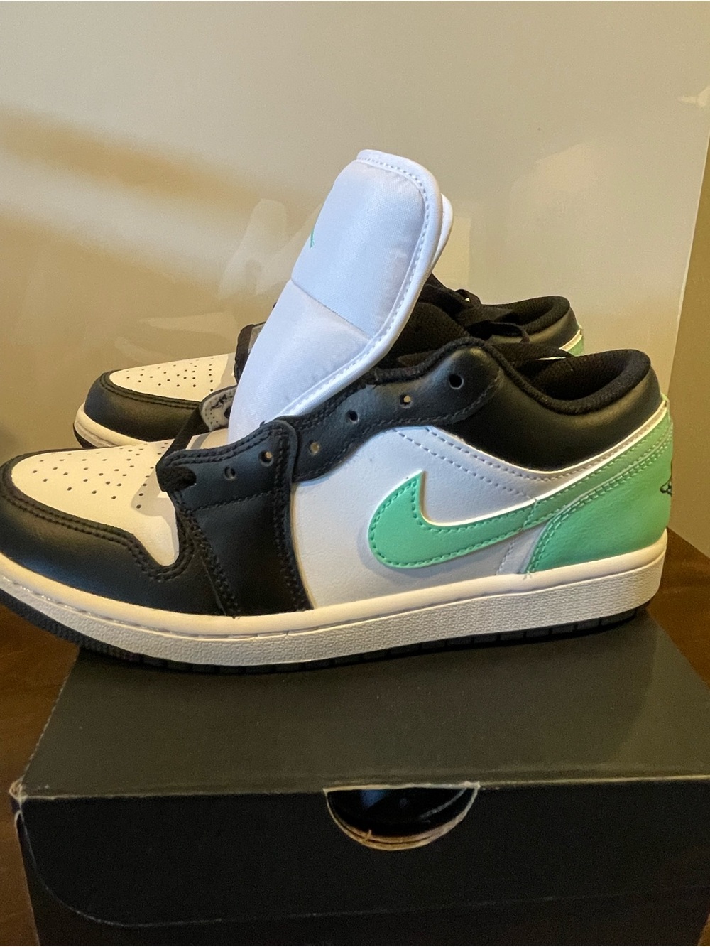 Jordan Kids' Black, White & Green Low-Top Sneakers. New never worn.